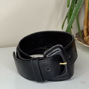 Y2K Furla Black Leather Waist Belt Made in Italy Minimalist Wide Belt Size M